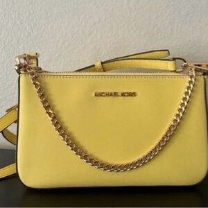 Michael Kors Yellow Leather Crossbody with Gold Chain